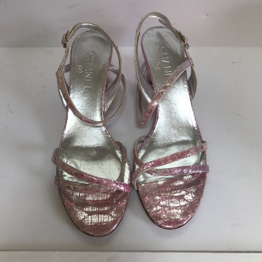 Chanel Link Metallic Python Sandals szEU 40 New